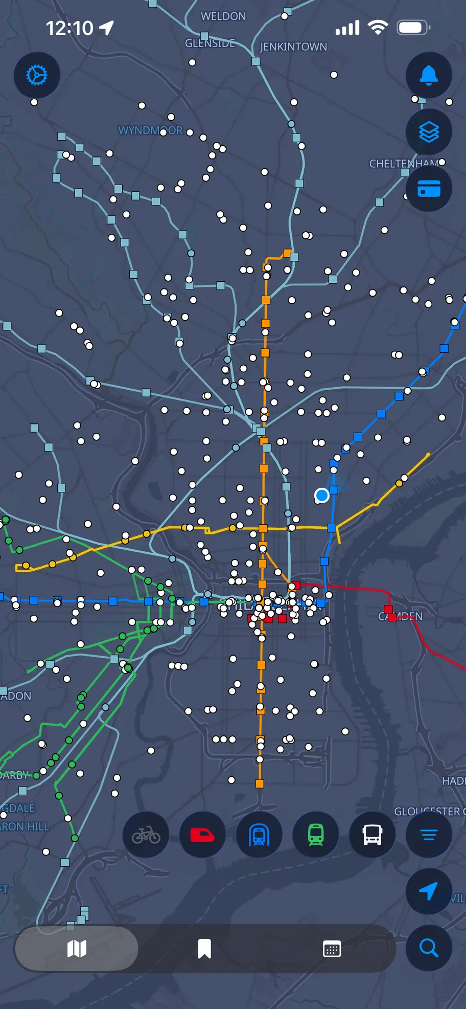 Route Radar live map of Philadelphia